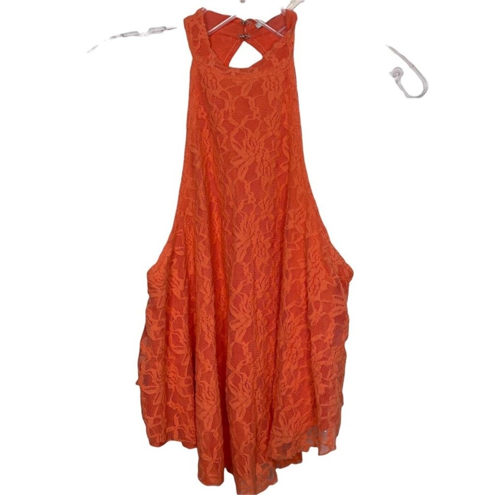Kimchi Blue Womens Top Size XS Orange Lace Hi Neck Sleeveless Halter Casual